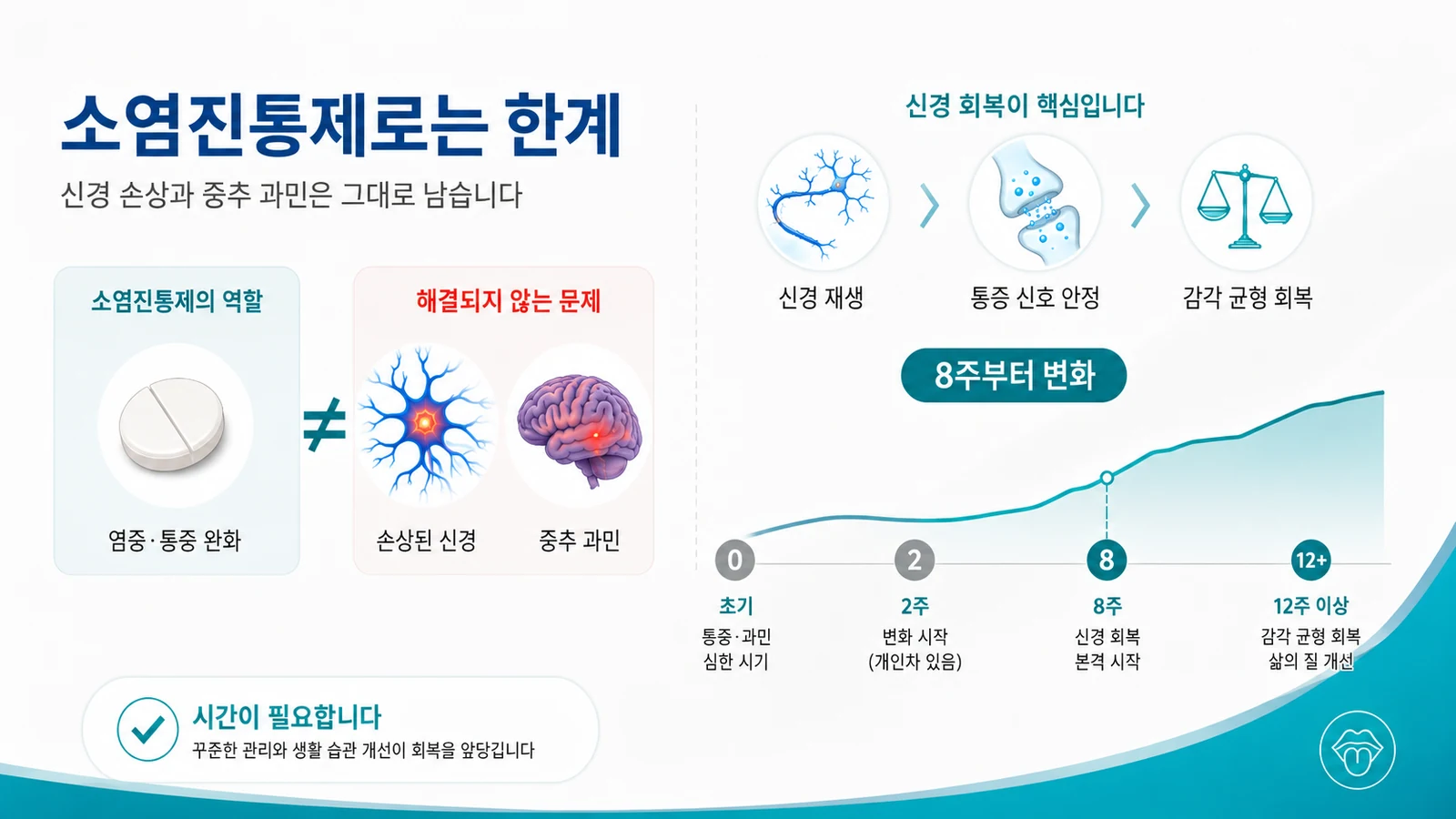 소염진통제로는 신경 손상과 중추 과민이 해결되지 않는다 — 신경 회복은 8주부터