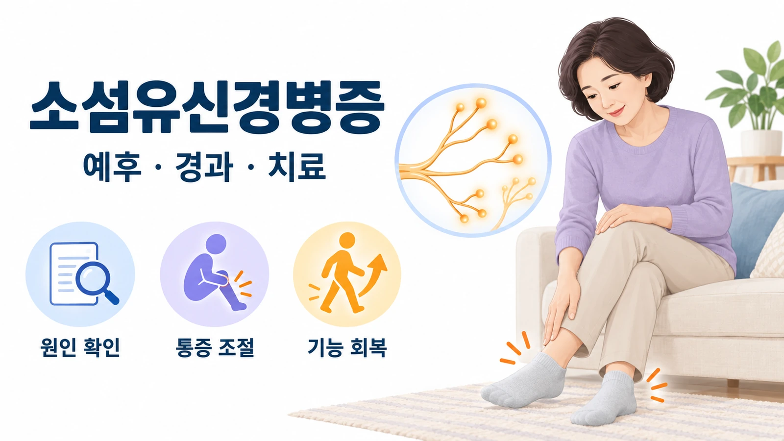 발의 감각 이상을 느끼는 사람과 원인 확인·통증 조절·기능 회복의 치료 목표