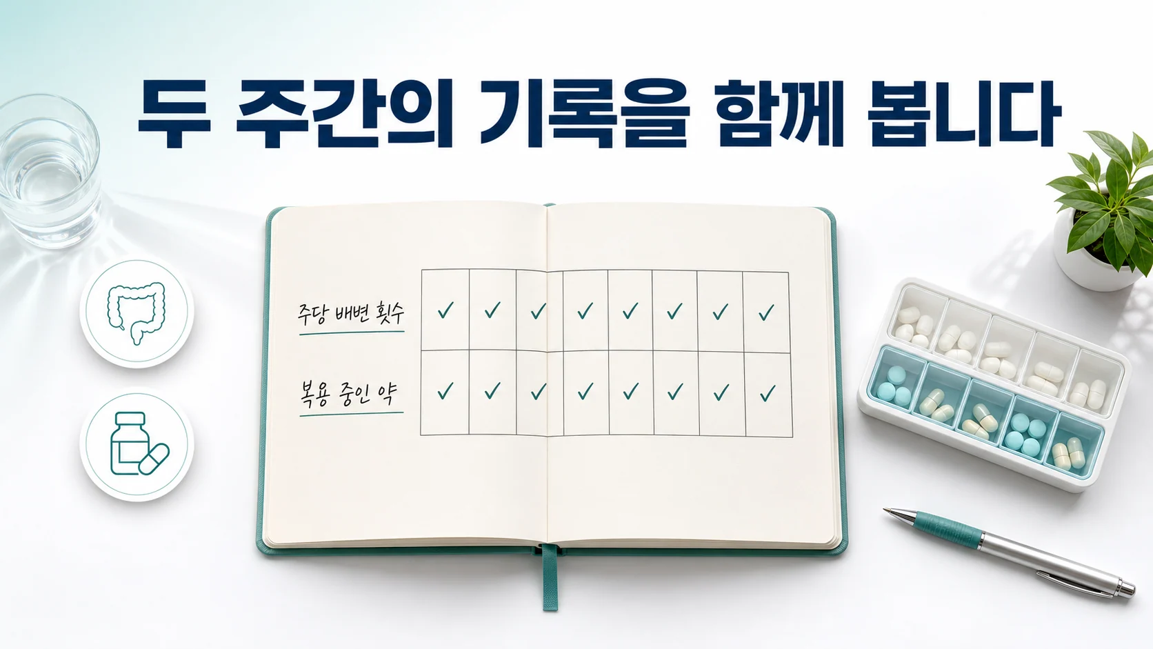 인천 송도 이레한의원에서 배변 기록과 복용 약을 함께 확인하는 상담 안내 이미지