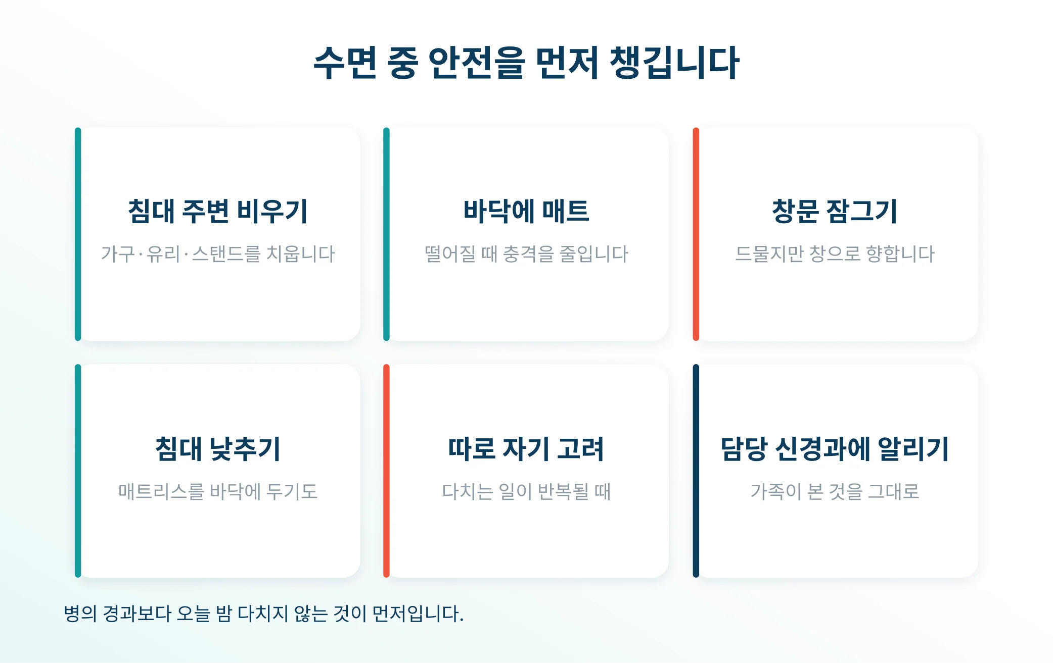수면 중 안전을 위한 환경 조성 방법을 정리한 안내 이미지