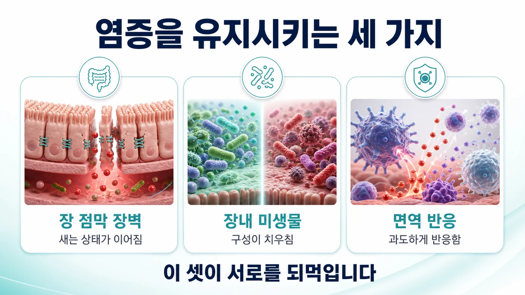 염증을 유지시키는 세 가지 축을 정리한 이미지